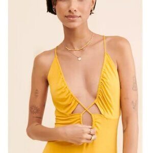 Anthropologie Petite Yellow Strappy Cutout Midi Dress - Size XSP